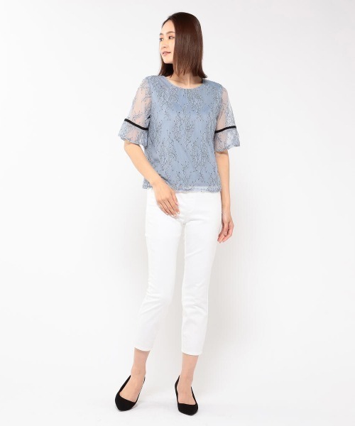 MEW'S REFINED CLOTHES(ミューズリファインドクローズ)の「総レース配色5分袖フレアブラウス(シャツ/ブラウス・レディース・キナリ/ブラック/ブルー・MEDIUM)」の11枚目の写真