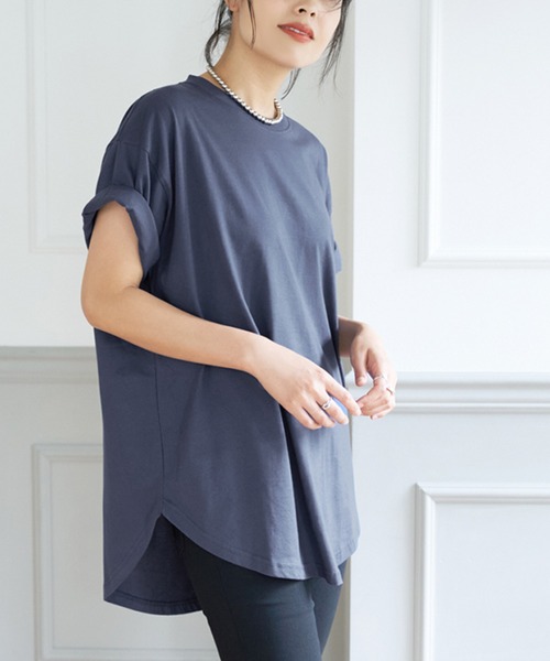 coca（coca）（コカ）の「ユニセックス シルキータッチテールカットTシャツ（Tシャツ/カットソー・レディース・ホワイト/カーキ/ブラック/ネイビー・XL/M/L/S）」の4枚目の写真