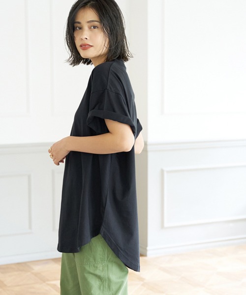 coca（coca）（コカ）の「ユニセックス シルキータッチテールカットTシャツ（Tシャツ/カットソー・レディース・ホワイト/カーキ/ブラック/ネイビー・XL/M/L/S）」の2枚目の写真