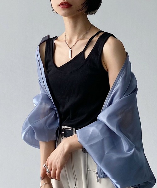 PAGEBOY（ページボーイ）の「【CORE】レイヤーアシメタンク（タンクトップ・レディース・ブラック/ベージュ系その他・FREE）」の2枚目の写真