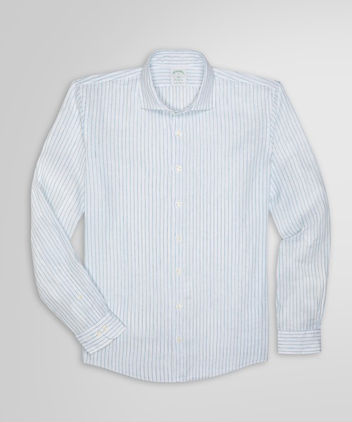 BROOKS BROTHERS（ブルックスブラザーズ）の「リネン ストライプ スプレッドカラー カジュアルシャツ New Milano Fit（シャツ/ブラウス・メンズ・ピンク/ブルー・SMALL/MEDIUM/LARGE/X-SMALL）」の2枚目の写真