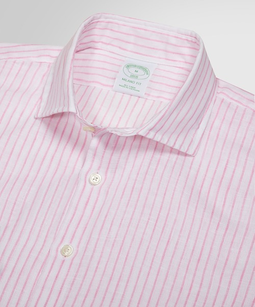 BROOKS BROTHERS（ブルックスブラザーズ）の「リネン ストライプ スプレッドカラー カジュアルシャツ New Milano Fit（シャツ/ブラウス・メンズ・ピンク/ブルー・SMALL/MEDIUM/LARGE/X-SMALL）」の8枚目の写真
