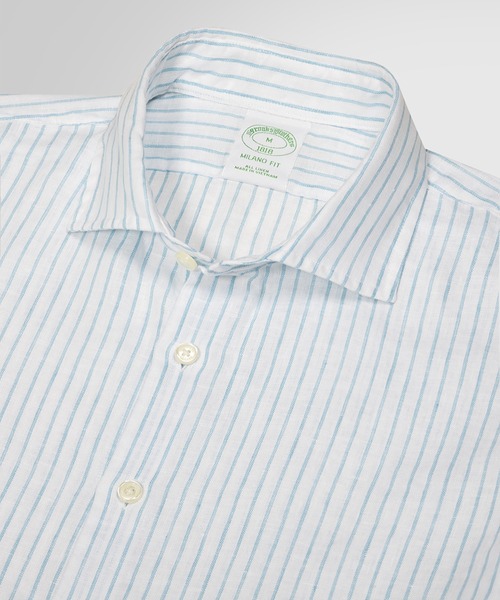 BROOKS BROTHERS（ブルックスブラザーズ）の「リネン ストライプ スプレッドカラー カジュアルシャツ New Milano Fit（シャツ/ブラウス・メンズ・ピンク/ブルー・SMALL/MEDIUM/LARGE/X-SMALL）」の6枚目の写真