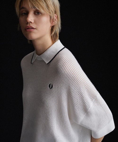 FRED PERRY（フレッドペリー）の「Tipped Collar Knitted Shirt（ポロシャツ・レディース・ホワイト/ネイビー・10）」の2枚目の写真