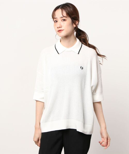 FRED PERRY（フレッドペリー）の「Tipped Collar Knitted Shirt（ポロシャツ・レディース・ホワイト/ネイビー・10）」の6枚目の写真