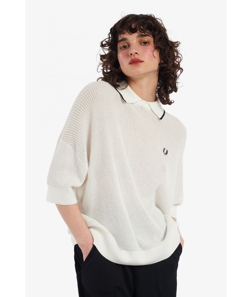 FRED PERRY（フレッドペリー）の「Tipped Collar Knitted Shirt（ポロシャツ・レディース・ホワイト/ネイビー・10）」の8枚目の写真