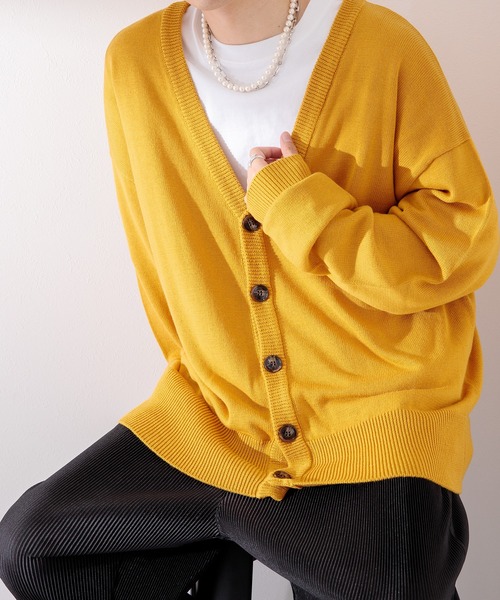 Adoon plain（アドーンプレーン）の「【Adoon plain】ルーズカーディガン（カーディガン/ボレロ・メンズ・ボルドー/マスタード/ブルーグリーン・MEDIUM/LARGE）」の2枚目の写真