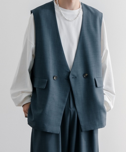 epnok(エプノック)の「ノーカラーダブルベスト/ジレ(ベスト・メンズ・ブラウン/グレイッシュブルー/ナチュラル・SMALL/MEDIUM/LARGE)」の4枚目の写真