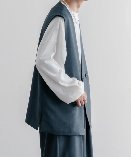 epnok(エプノック)の「ノーカラーダブルベスト/ジレ(ベスト・メンズ・ブラウン/グレイッシュブルー/ナチュラル・SMALL/MEDIUM/LARGE)」の5枚目の写真