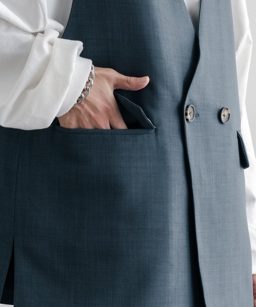 epnok(エプノック)の「ノーカラーダブルベスト/ジレ(ベスト・メンズ・ブラウン/グレイッシュブルー/ナチュラル・SMALL/MEDIUM/LARGE)」の19枚目の写真