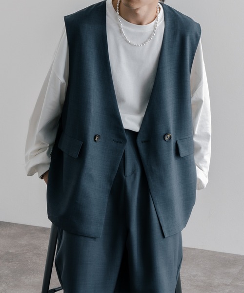 epnok(エプノック)の「ノーカラーダブルベスト/ジレ(ベスト・メンズ・ブラウン/グレイッシュブルー/ナチュラル・SMALL/MEDIUM/LARGE)」の12枚目の写真