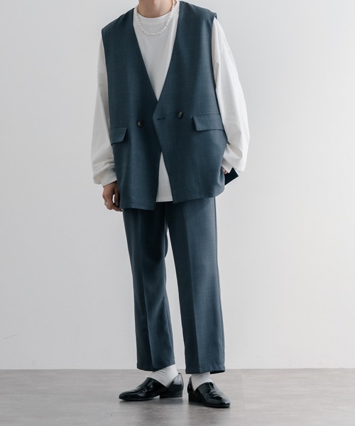 epnok(エプノック)の「ノーカラーダブルベスト/ジレ(ベスト・メンズ・ブラウン/グレイッシュブルー/ナチュラル・SMALL/MEDIUM/LARGE)」の14枚目の写真