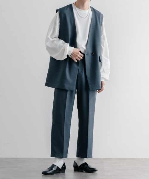 epnok(エプノック)の「ノーカラーダブルベスト/ジレ(ベスト・メンズ・ブラウン/グレイッシュブルー/ナチュラル・SMALL/MEDIUM/LARGE)」の15枚目の写真