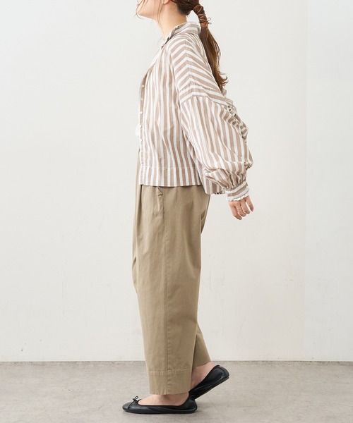 PUAL CE CIN（ピュアルセシン）の「先染めストライプ前開きブラウス（シャツ/ブラウス・レディース・ブラック/ブラウン/グリーン/ブルー・FREE）」の12枚目の写真