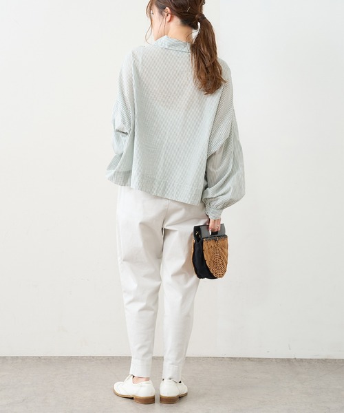 PUAL CE CIN（ピュアルセシン）の「先染めストライプ前開きブラウス（シャツ/ブラウス・レディース・ブラック/ブラウン/グリーン/ブルー・FREE）」の14枚目の写真