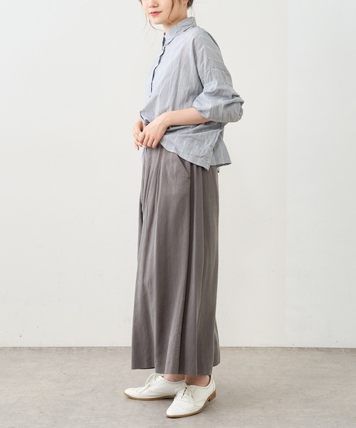 PUAL CE CIN（ピュアルセシン）の「先染めストライプ前開きブラウス（シャツ/ブラウス・レディース・ブラック/ブラウン/グリーン/ブルー・FREE）」の13枚目の写真