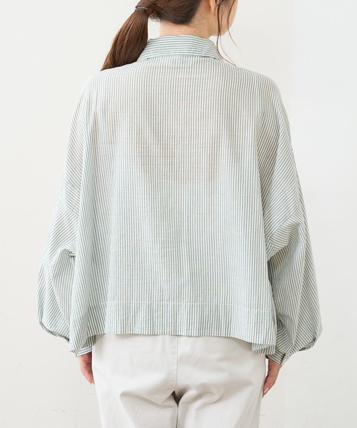 PUAL CE CIN（ピュアルセシン）の「先染めストライプ前開きブラウス（シャツ/ブラウス・レディース・ブラック/ブラウン/グリーン/ブルー・FREE）」の17枚目の写真