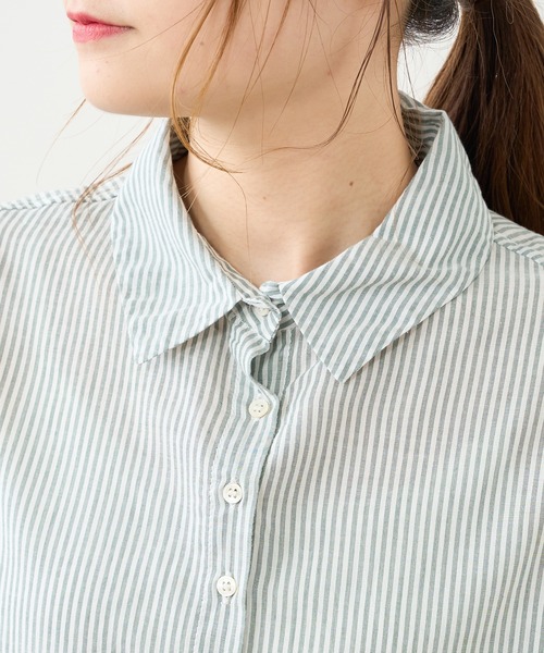 PUAL CE CIN（ピュアルセシン）の「先染めストライプ前開きブラウス（シャツ/ブラウス・レディース・ブラック/ブラウン/グリーン/ブルー・FREE）」の18枚目の写真
