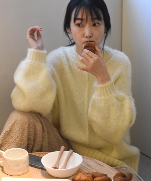 Alley by w closet（アリーバイダブルクローゼット）の「【Alley】3G起毛加工カーディガン（カーディガン/ボレロ・レディース・イエロー/パープル/オフホワイト・FREE）」の2枚目の写真