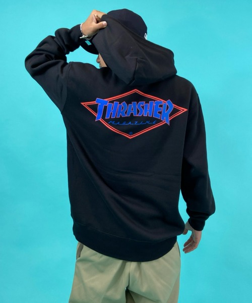 THRASHER（スラッシャー）の「【ムラサキスポーツ別注】THRASHER/スラッシャー　ビッグシルエット バックプリントパーカー TH8522S DIAMOND（パーカー・メンズ・ブラック系その他2/ネイビー/ブラック/グリーン/グレー/レッド/ブラック系その他3・L/M/XL）」の4枚目の写真