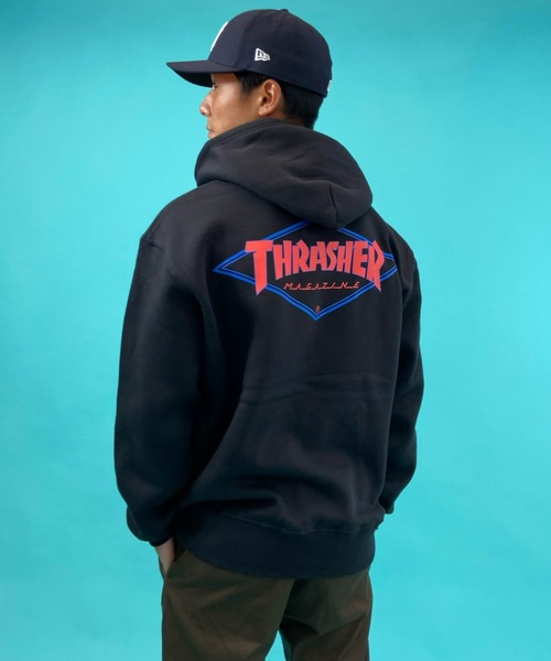 THRASHER（スラッシャー）の「【ムラサキスポーツ別注】THRASHER/スラッシャー　ビッグシルエット バックプリントパーカー TH8522S DIAMOND（パーカー・メンズ・ブラック系その他2/ネイビー/ブラック/グリーン/グレー/レッド/ブラック系その他3・L/M/XL）」の2枚目の写真