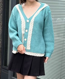 レースデザインリブニットカーディガン