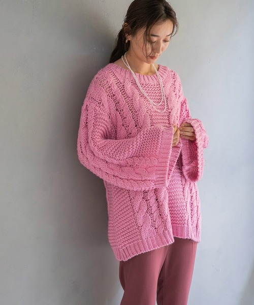 ラスト1点⭐︎ノーソーイングニット　フレアスリーブ　ピンク LEPSIM（レプシィム）の「【辻直子さんコラボ】ボリュームケーブル