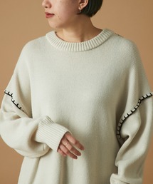 un dix cors | 配色ステッチ刺繍でワンランクアップ　ブランケット刺繍ニットプルオーバー(ニット/セーター)