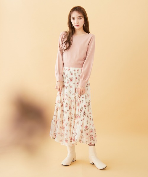 BE RADIANCE(ビーラディエンス)の「フラワープリーツドッキングワンピース(ワンピース・レディース・アイボリー/ピンク/ピンクベージュ・FREE)」の4枚目の写真