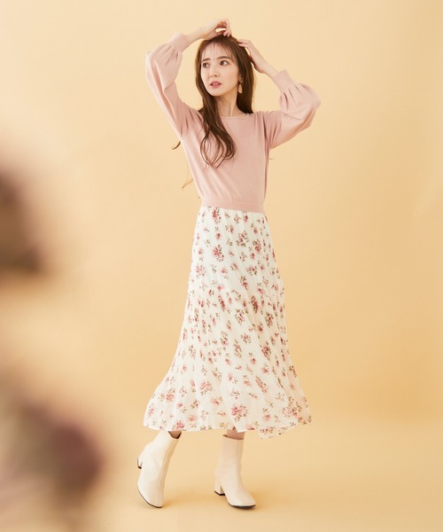 BE RADIANCE(ビーラディエンス)の「フラワープリーツドッキングワンピース(ワンピース・レディース・アイボリー/ピンク/ピンクベージュ・FREE)」の6枚目の写真