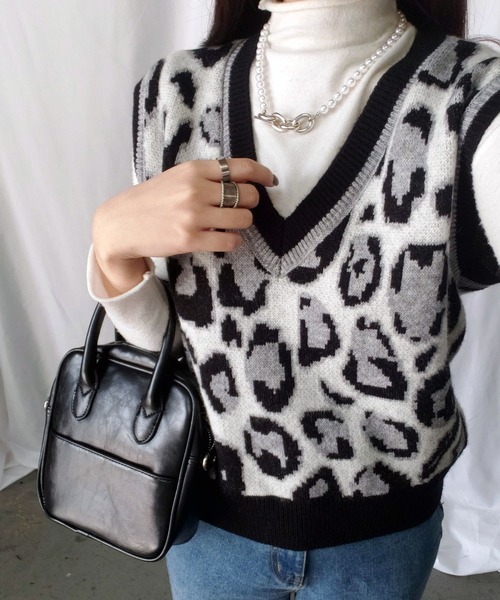 me+em select（ミームセレクト）の「レオパードジャガードニットベスト（ベスト・レディース・モカ/グレー/ブラック・FREE）」の15枚目の写真