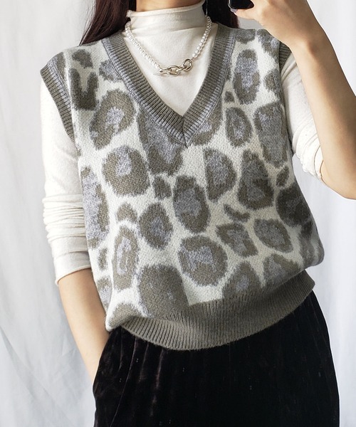 me+em select（ミームセレクト）の「レオパードジャガードニットベスト（ベスト・レディース・モカ/グレー/ブラック・FREE）」の18枚目の写真