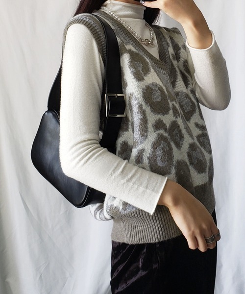 me+em select（ミームセレクト）の「レオパードジャガードニットベスト（ベスト・レディース・モカ/グレー/ブラック・FREE）」の19枚目の写真