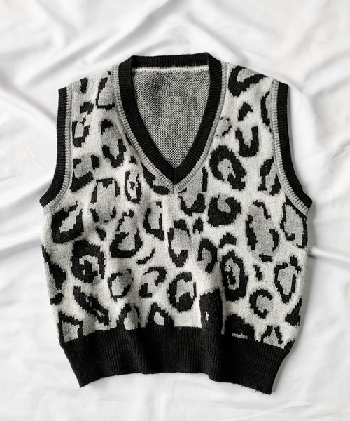 me+em select（ミームセレクト）の「レオパードジャガードニットベスト（ベスト・レディース・モカ/グレー/ブラック・FREE）」の10枚目の写真