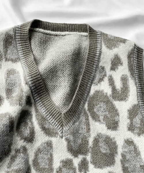 me+em select（ミームセレクト）の「レオパードジャガードニットベスト（ベスト・レディース・モカ/グレー/ブラック・FREE）」の12枚目の写真