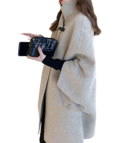 emi+（エミプラス）の「ポンチョ風ミディーコート（ピーコート・レディース・ベージュ/グリーン/ブラウン/チャコールグレー/ブラック・L/M/S）」の10枚目の写真