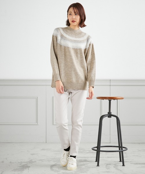 Petit Honfleur（プチオンフルール）の「ウォッシャブルゆるシルエットジャガードニットプルオーバー（ニット/セーター・レディース・グレー/モカ/アイボリー・M/L）」の4枚目の写真