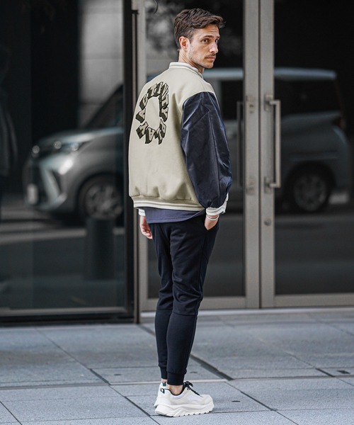 セール】オーバーサイズカレッジロゴスタジャン メンズ PUレザー