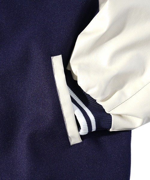 オーバーサイズカレッジロゴスタジャン メンズ PUレザー切り替え