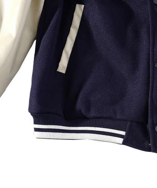 オーバーサイズカレッジロゴスタジャン メンズ PUレザー切り替え