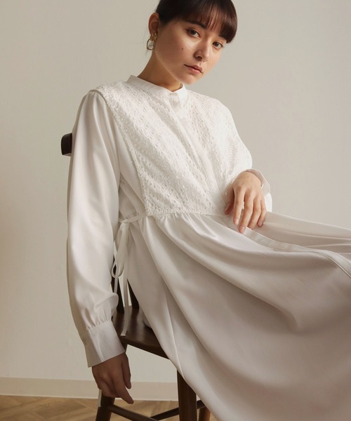 HER CLOSET（ハークローゼット）の「【shemoshelly】ケープレイヤードシャツワンピース（シャツワンピース・レディース・ホワイト/ブラック/モカ/グレイッシュベージュ・M）」の6枚目の写真