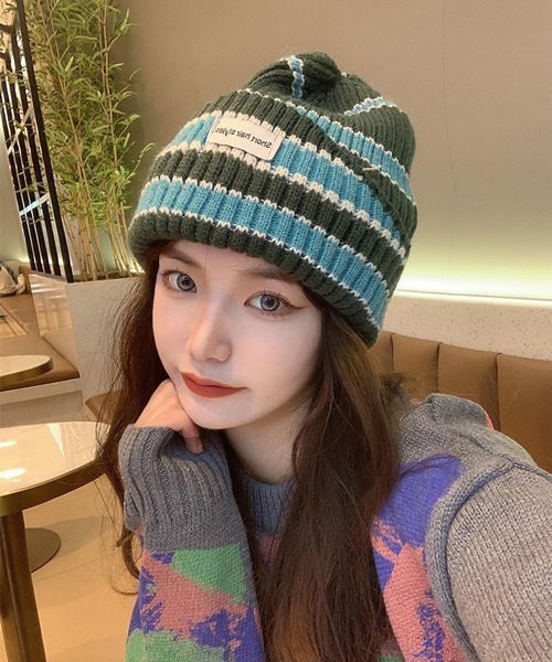 HALEY PESCA(ヘーリーペスカ)の「HALEY PESCA/ルーズデザイン ボーダービーニー(ニットキャップ/ビーニー・レディース・ライトブルー/ブラック/レッド/ブルー/グリーン・FREE)」の7枚目の写真
