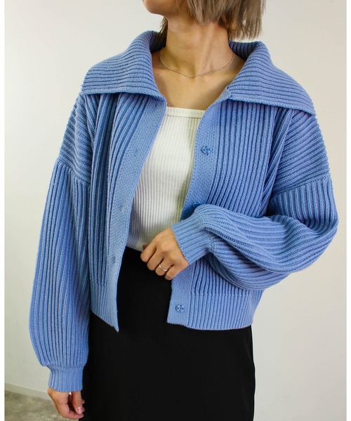 MLI'A(エムリア)の「ビッグカラースナップボタンニットカーディガン(カーディガン/ボレロ・レディース・ピンク/グリーン/サックスブルー/オレンジ/ナチュラル・M)」の3枚目の写真