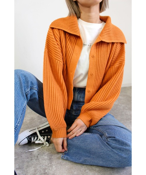 MLI'A(エムリア)の「ビッグカラースナップボタンニットカーディガン(カーディガン/ボレロ・レディース・ピンク/グリーン/サックスブルー/オレンジ/ナチュラル・M)」の5枚目の写真