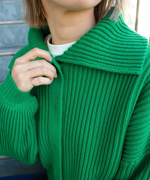 MLI'A(エムリア)の「ビッグカラースナップボタンニットカーディガン(カーディガン/ボレロ・レディース・ピンク/グリーン/サックスブルー/オレンジ/ナチュラル・M)」の1枚目の写真