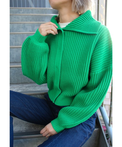 MLI'A(エムリア)の「ビッグカラースナップボタンニットカーディガン(カーディガン/ボレロ・レディース・ピンク/グリーン/サックスブルー/オレンジ/ナチュラル・M)」の12枚目の写真