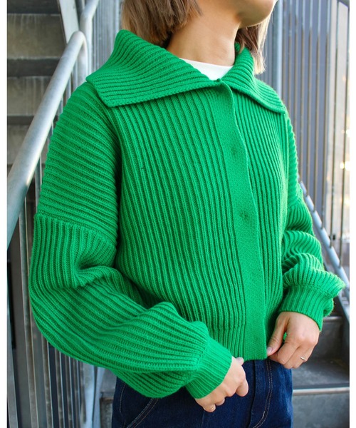 MLI'A(エムリア)の「ビッグカラースナップボタンニットカーディガン(カーディガン/ボレロ・レディース・ピンク/グリーン/サックスブルー/オレンジ/ナチュラル・M)」の15枚目の写真