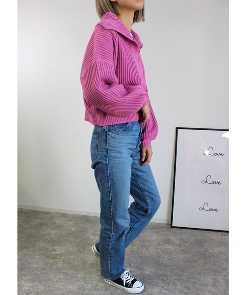 MLI'A(エムリア)の「ビッグカラースナップボタンニットカーディガン(カーディガン/ボレロ・レディース・ピンク/グリーン/サックスブルー/オレンジ/ナチュラル・M)」の8枚目の写真