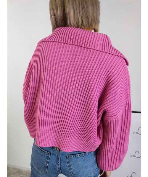 MLI'A(エムリア)の「ビッグカラースナップボタンニットカーディガン(カーディガン/ボレロ・レディース・ピンク/グリーン/サックスブルー/オレンジ/ナチュラル・M)」の11枚目の写真