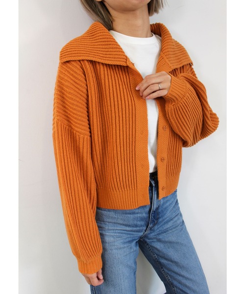 MLI'A(エムリア)の「ビッグカラースナップボタンニットカーディガン(カーディガン/ボレロ・レディース・ピンク/グリーン/サックスブルー/オレンジ/ナチュラル・M)」の14枚目の写真